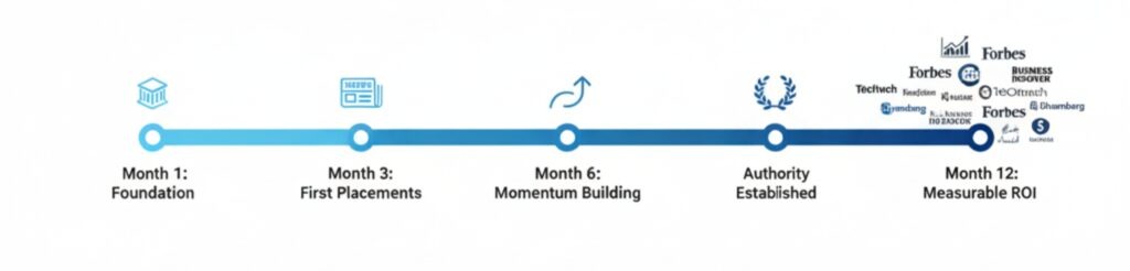 B2B PR timeline showing agency results and media placement milestones