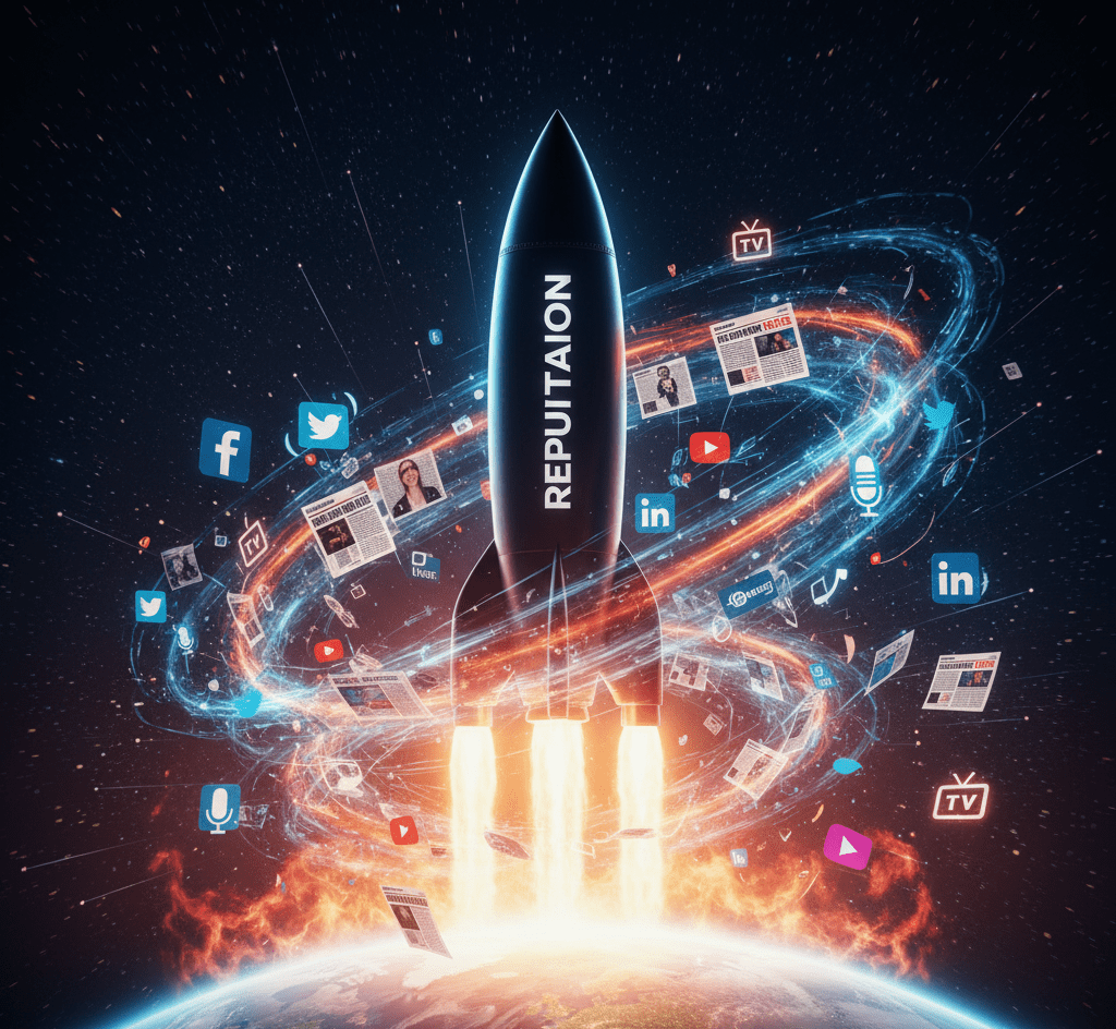 Creative illustration of startup growth fueled by PR for startups and strong brand reputation management
