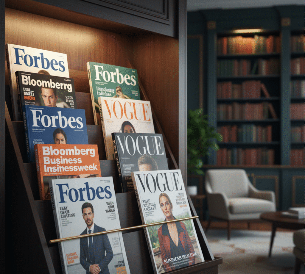 Premium publications for guaranteed media placement including Forbes Bloomberg Vogue showcasing elite media placement services