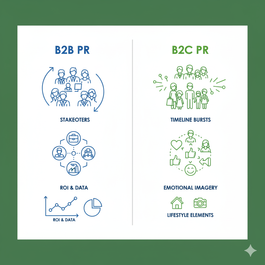 B2B PR versus B2C public relations comparison infographic