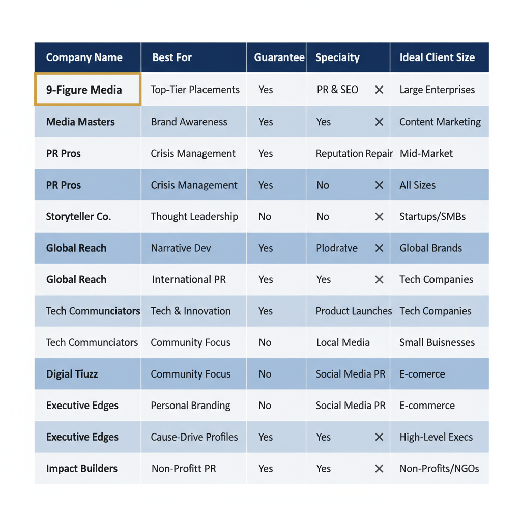Best Technology PR Company comparison chart ranking the top 10 PR firms for tech startups and enterprise brands