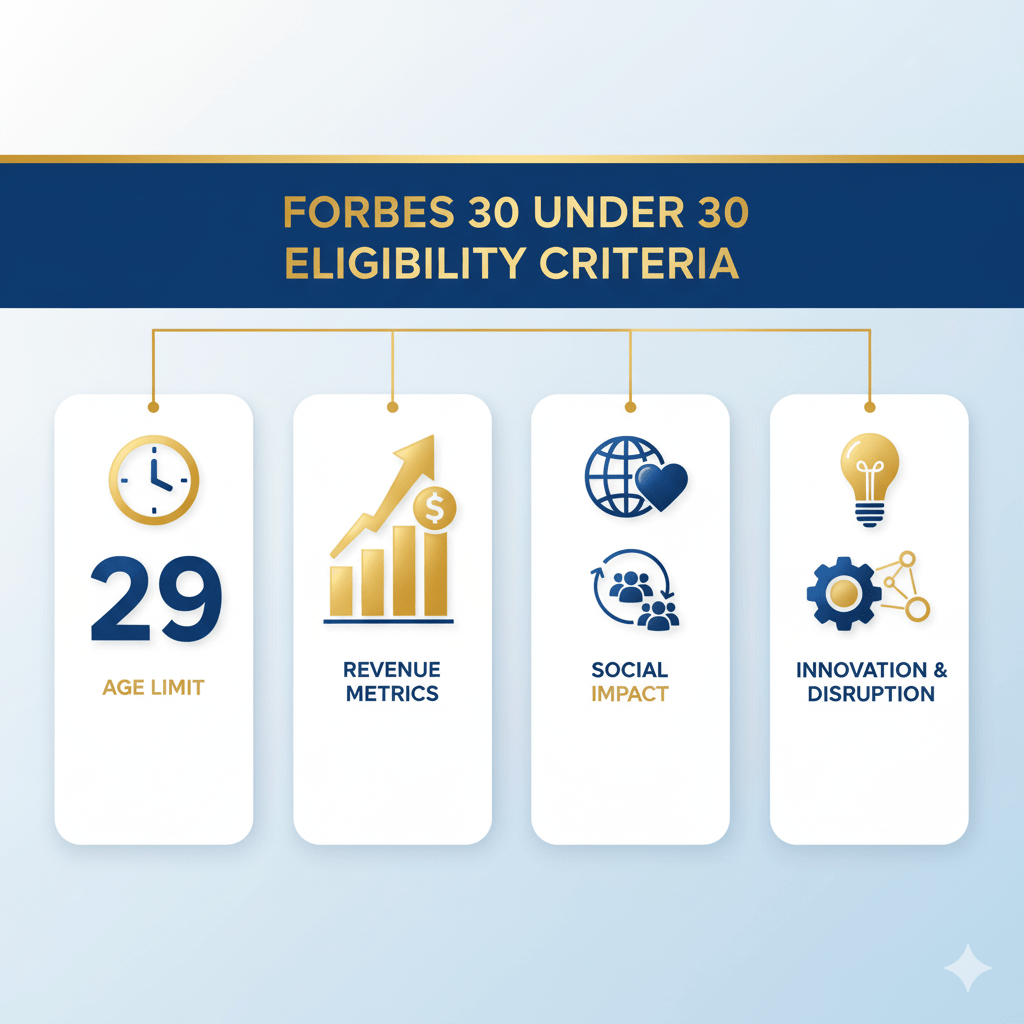  Forbes 30 Under 30 criteria including age limit and revenue requirements for applicants