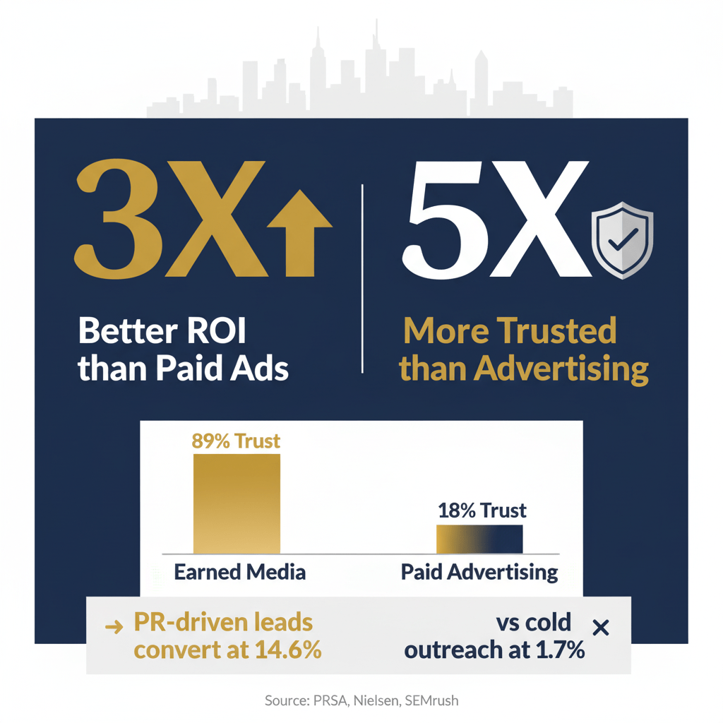 Statistical data showing ROI benefits of working with top Public Relations Companies NYC versus traditional paid advertising methods
