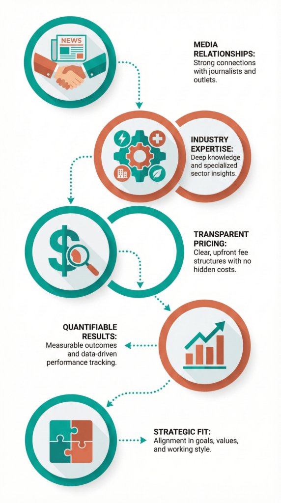 Public Relations Firms Austin Texas 5-Point Evaluation Framework Infographic for Choosing PR Partners