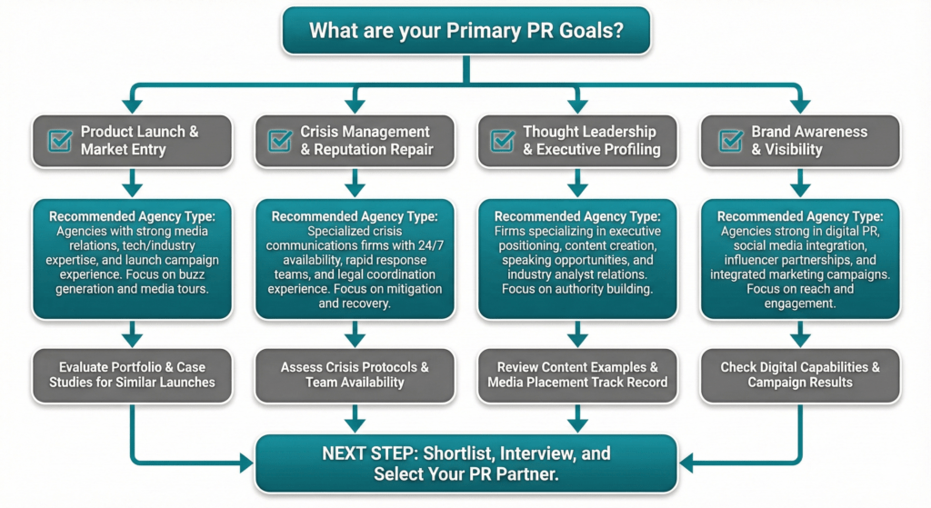 Public Relations Firms Boston selection flowchart for choosing the right PR agency partner