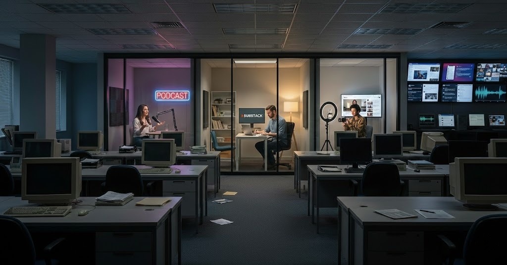 Media relations trends 2026 showing the shift from traditional newsrooms to independent creators and journalists.