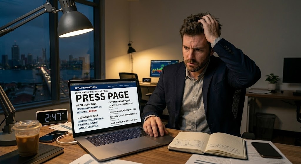 Journalist leaving a poorly structured digital newsroom due to missing press materials